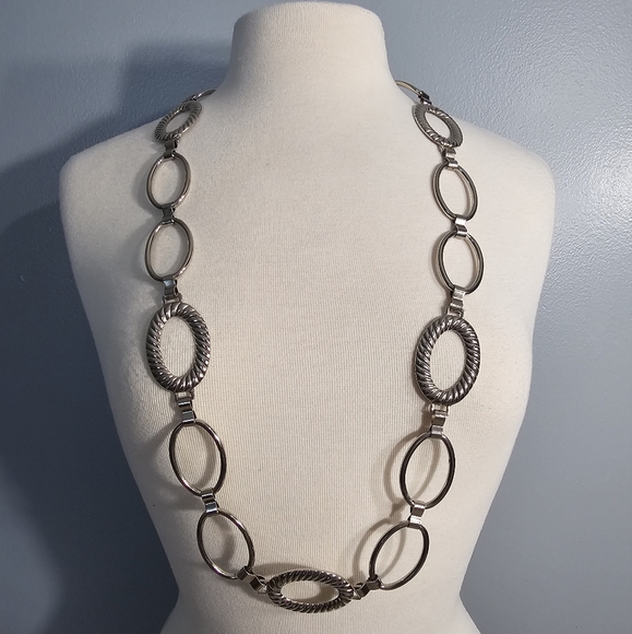 Adjustable Metal Belt Silver Geometric